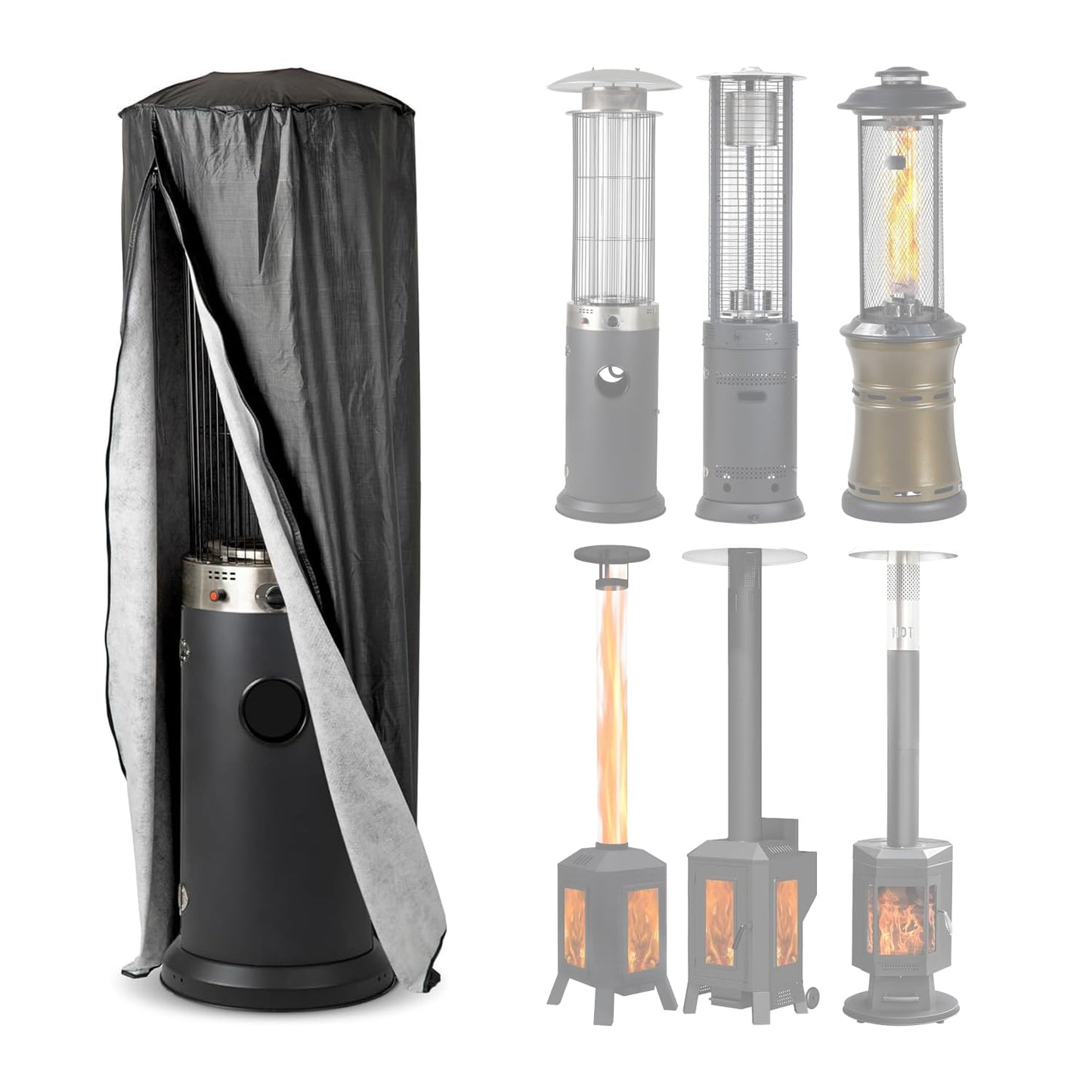 Full-Length Outdoor Vinyl Cover for Spiral Flame LPG Patio Stand-ing Heaters with 21" Round Reflectors (70"H)
