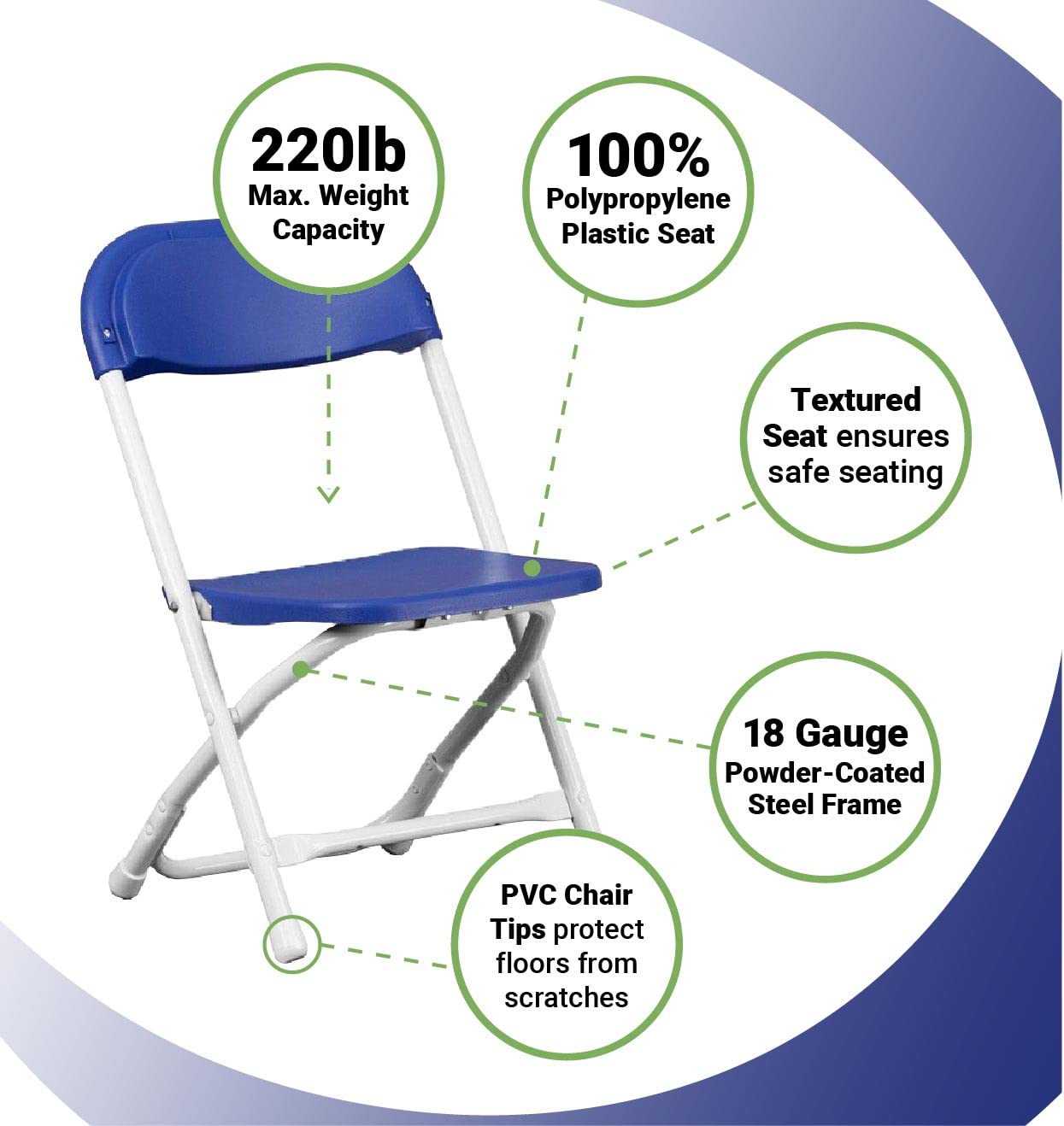 TentandTable Kids Folding Plastic Chair with Metal Frame, Lightweight Stackable Toddler Chairs for Classroom Table Desk Parties Events Weddings and Home Use, Blue Pack of 4 Chairs
