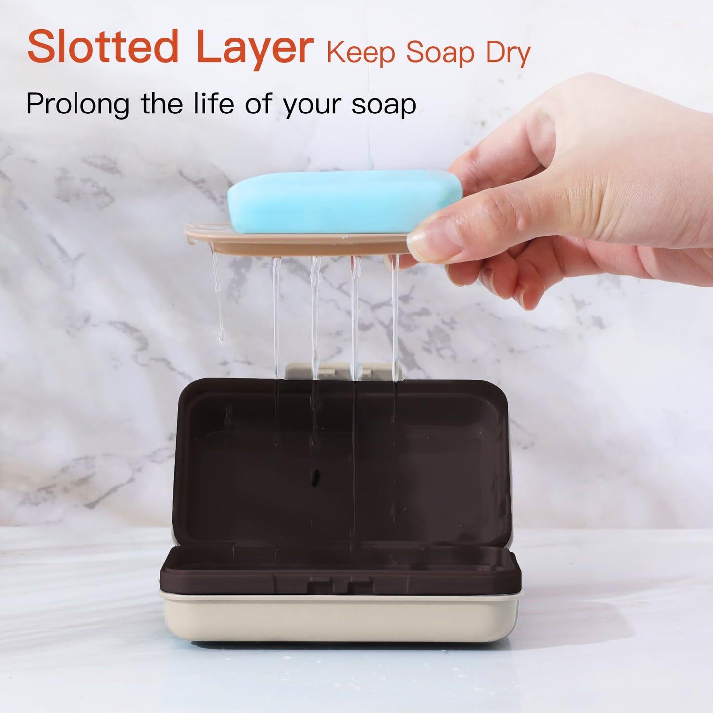Quatish Leakproof Bar Soap Holder Dish with Lid for Shower, Portable Travel Soap Case Box for Gym, Camping, Hiking, Outdoor Use, Travel Size Toiletries Essentials, Keeps Soap Dry, Brown
