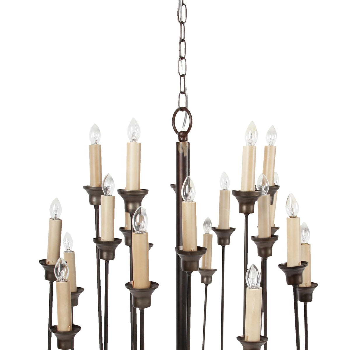 Benzara BM187943 Decorative Metal Chandelier with Multiple Candles, Brown and Cream