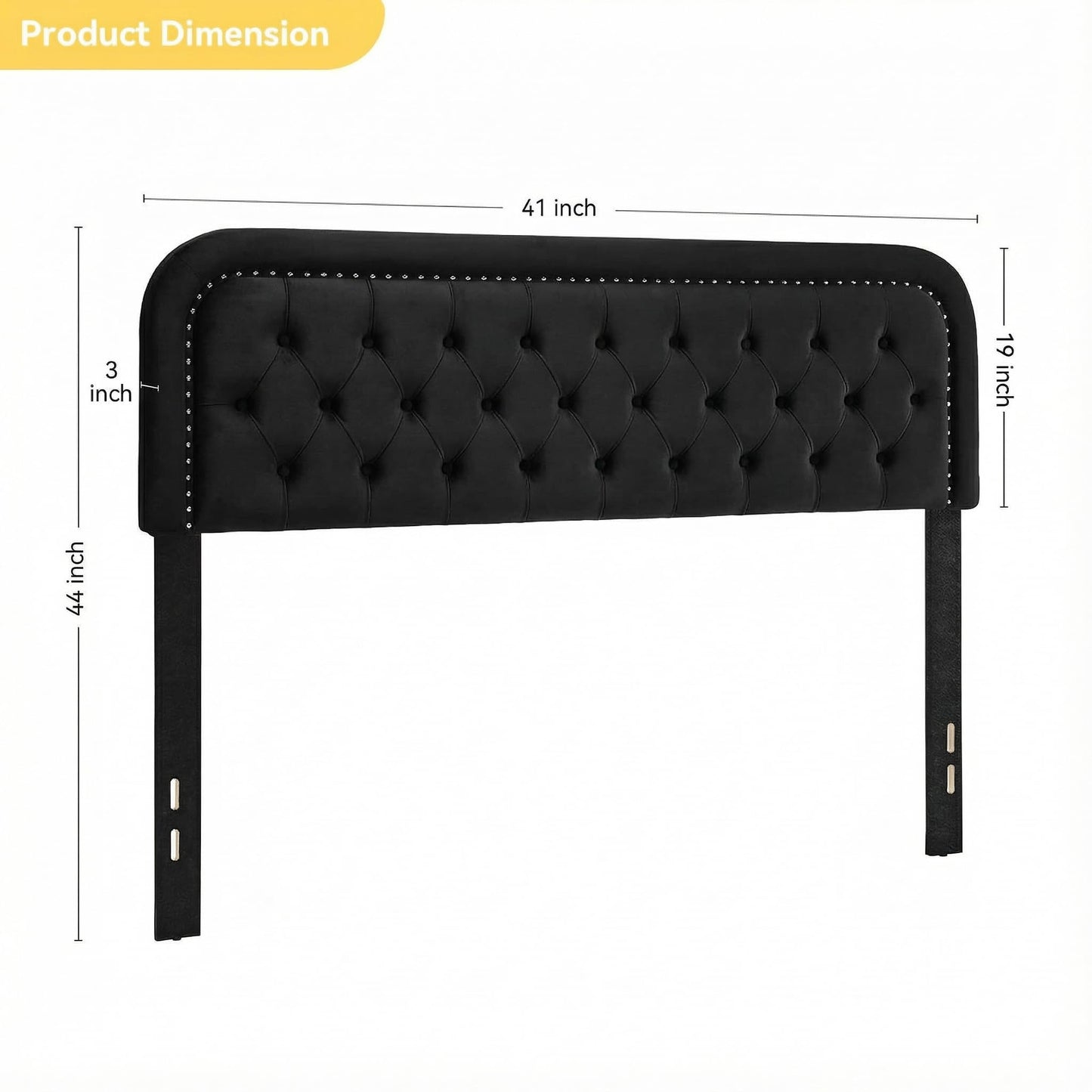 Beyetsea Tufted Upholstered Twin Size Headboard - Button Solid Wood with Adjustable Height - Modern Velvet Padded Bed Headboard - Easy Assembly - Nailhead, Black
