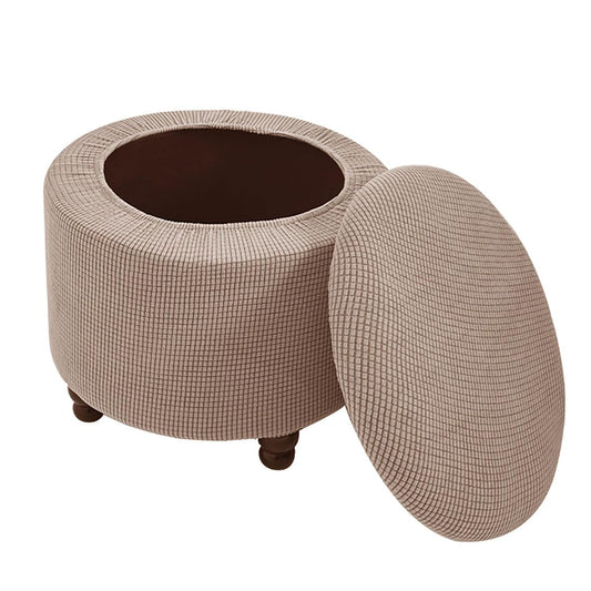 Lussenwert Round Ottoman Slipcover Stretch Soft Footstool Slipcover Corn Grid Storage Cover Folding Stool Covers Furniture Protector for Home Decor Khaki