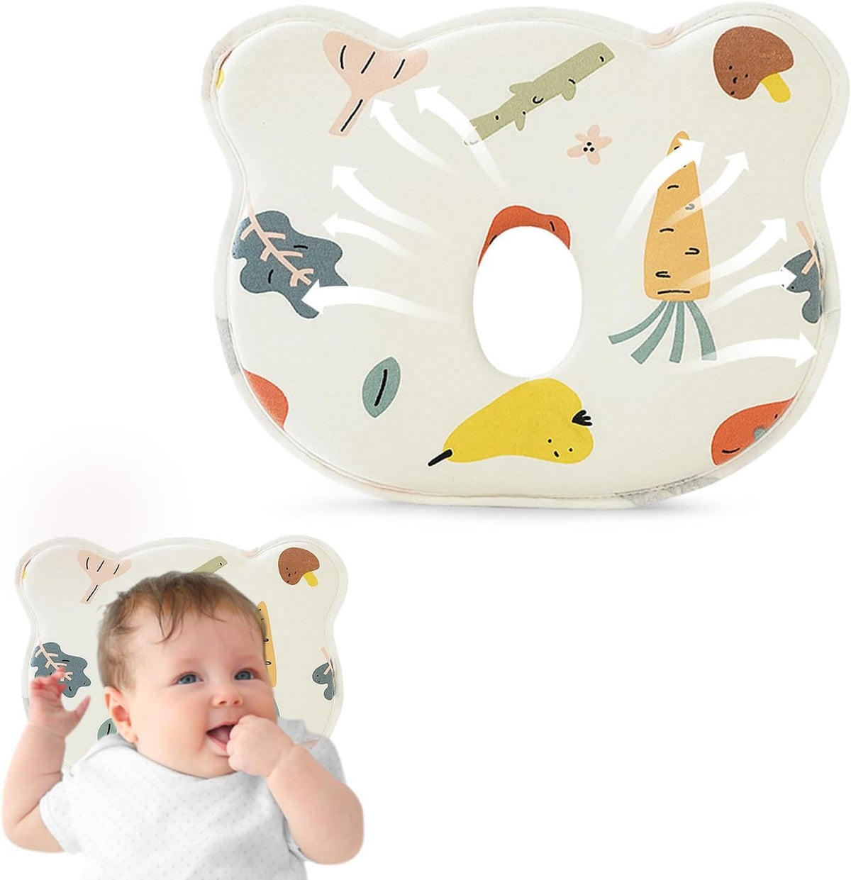 Memory Foam Baby Travel Pillow,Portable Cute Cartoon Bear Soft and Cozy Pillow,Breathable Bedding Set for Infants for Small Boys and Girls Prevent Flat Head