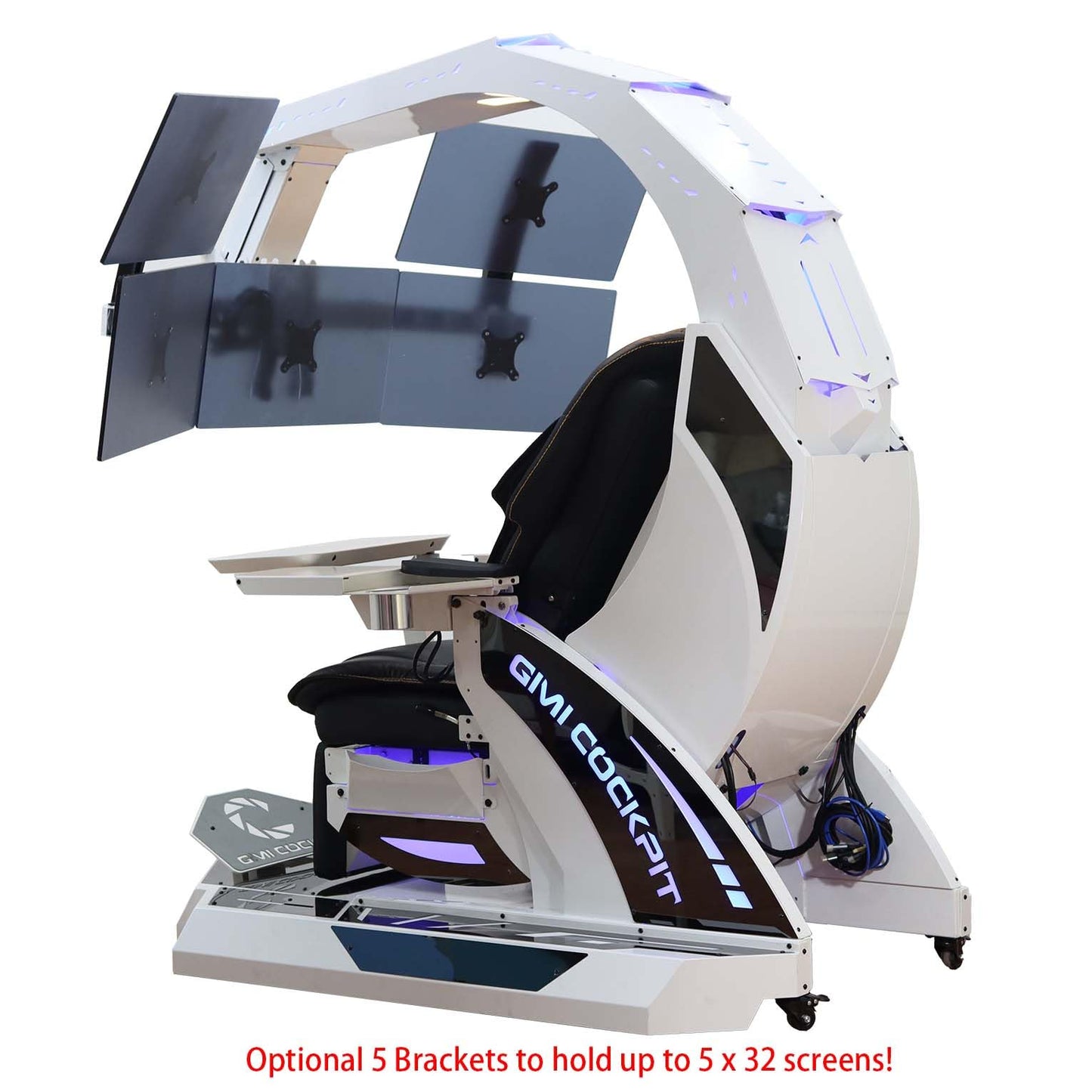 GIMI COCKPIT Imperator GM-520 Zero Gravity Reclining Workstation Computer Gaming Chair Gaming Cockpit for Works, Office (5-Monitor Brackets, White)
