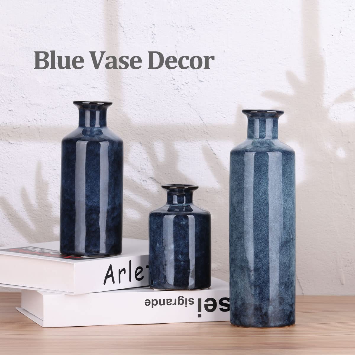 Blue Ceramic Vase Set - 3 Blue Small Vases