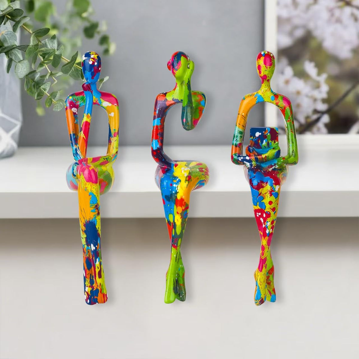 Ecacon 3Pcs Abstract Graffiti Art Thinker Statue, Reading Women Sculptures