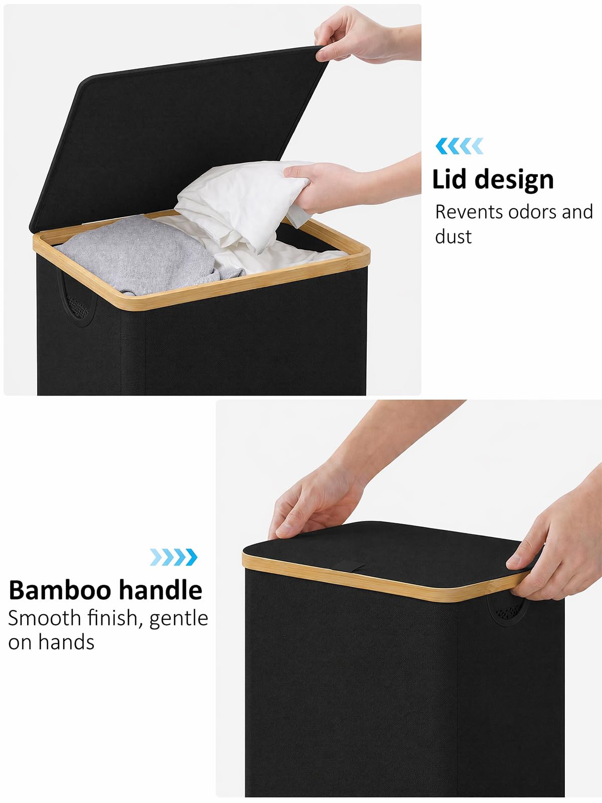 iEGrow Laundry Hamper with Lid, 110L Large Laundry Hamper with Handle and Lid, Collapsible Clothes Basket Organizer with Removable Inner Bag for Clothes Toys Towels - Black