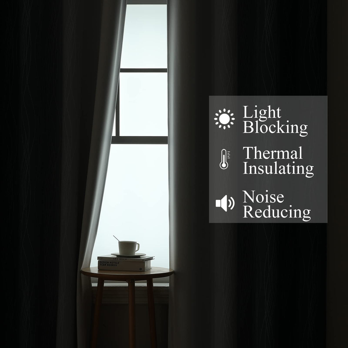 Navy Blue and Greyish White Blackout Curtains for Living Room 84 Inch Long