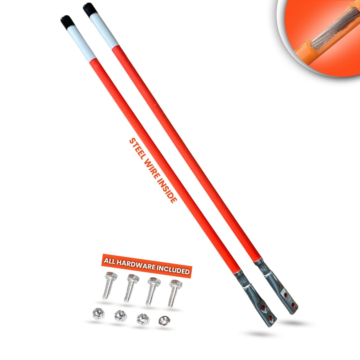 36" Length - Reflective, Universal, Unbreakable Orange Snow Plow Guide Markers- Steel Wire Inside (2)
