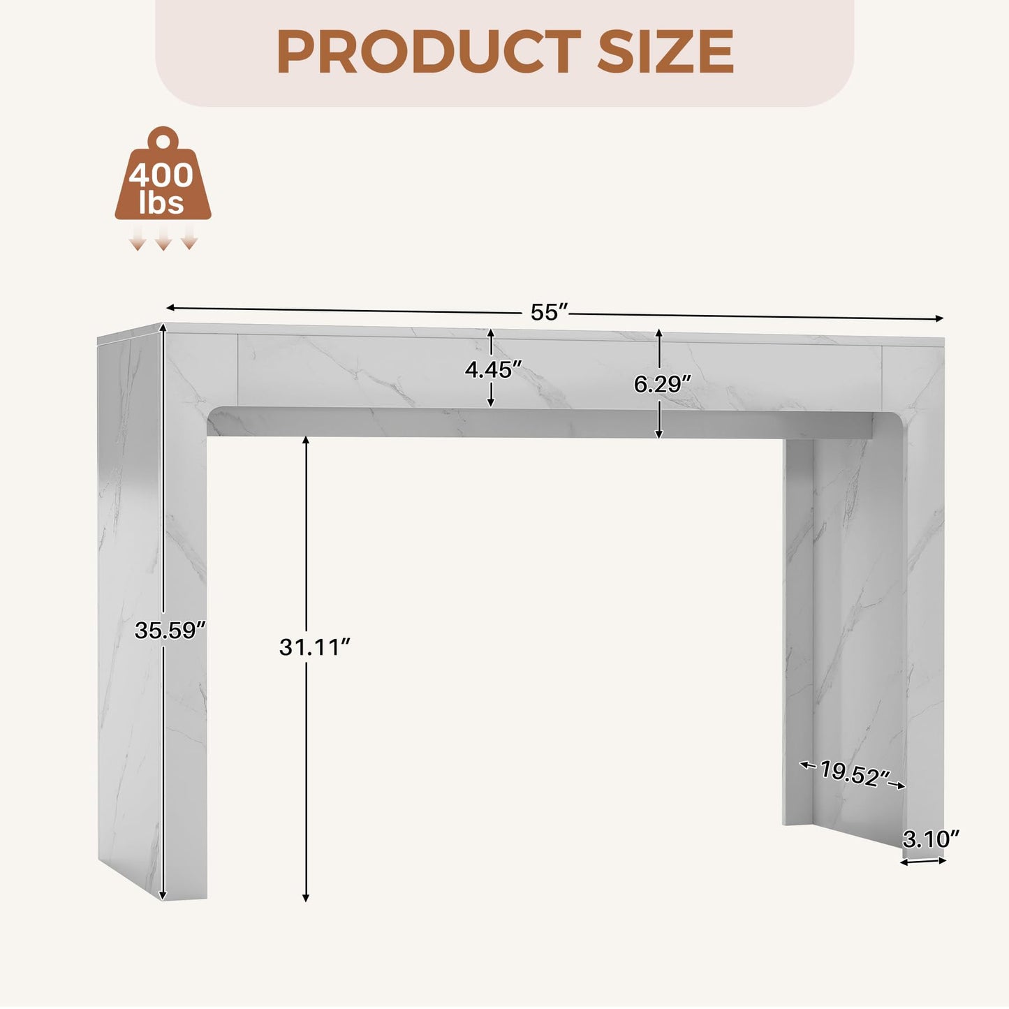 Miereirl 55” Bar Table，Modern Counter Height Pub Table, Long Bar Dining Table with Faux Marble Tabletop，Rectangular Home Bar Unit for 4-6 People, Kitchen, Living Room, Bar, Faux Marble