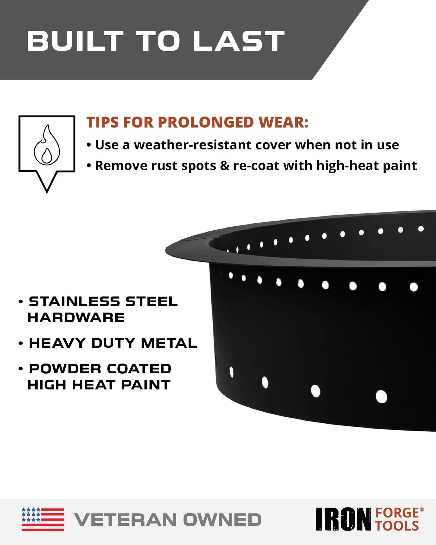 Iron Forge Tools Smokeless Outdoor Fire Pit Ring Insert 42 Inch Round