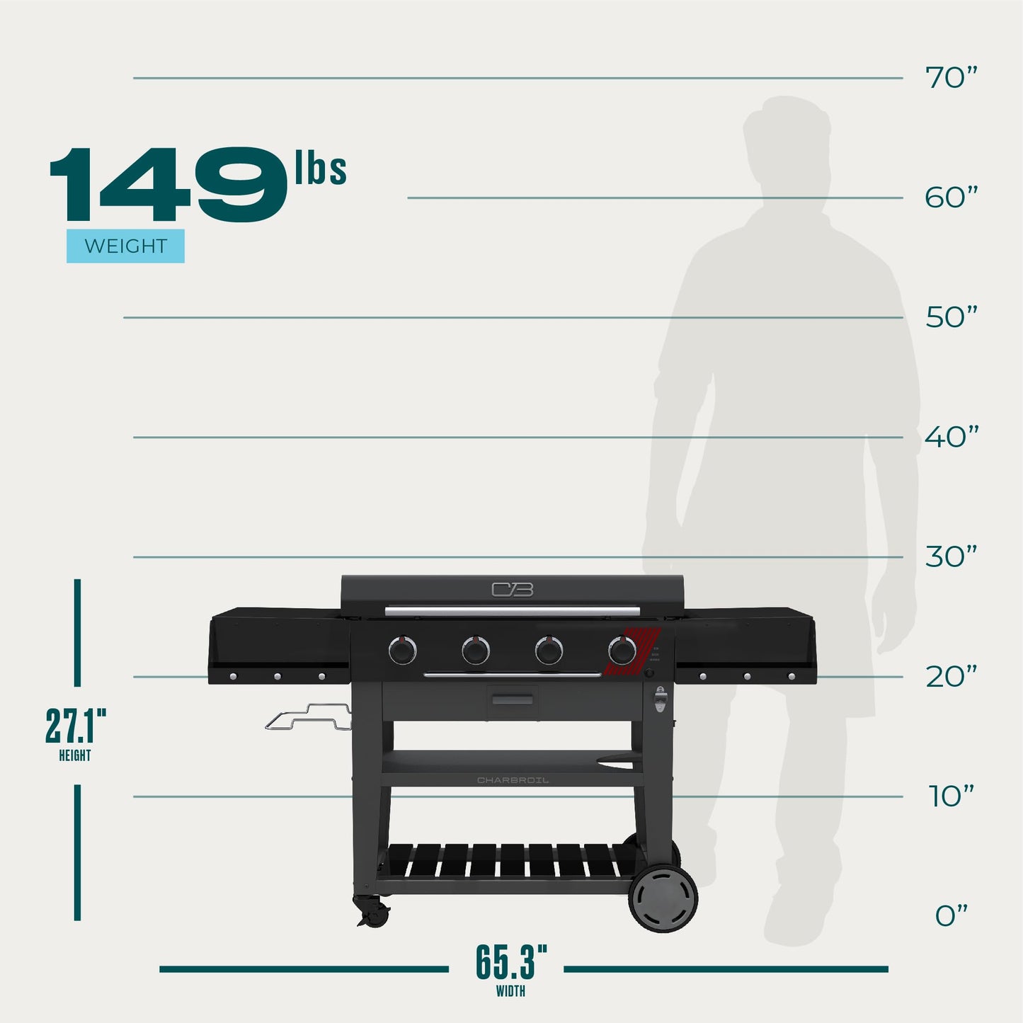 Charbroil 36" Performance Series Deluxe Propane Gas Griddle with Cart 4 Burner Flat Top Grill, Black - 463285924