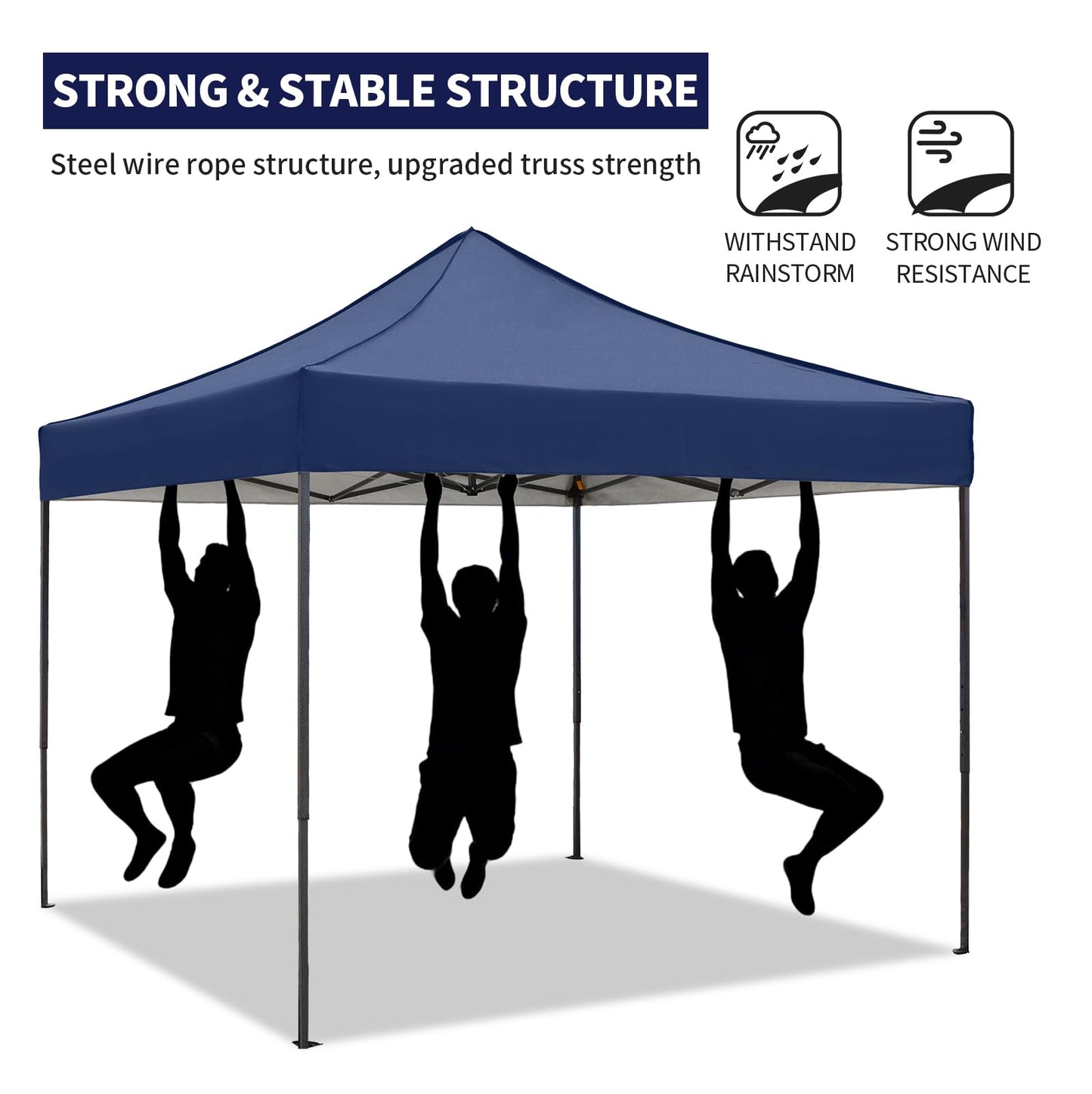 10x10 Pop up Canopy Tent with Awning Easy up Canopy with Wheel Bag Heavy Duty Waterproof Canopy Commercial Gazebo Tent for Outdoors Parties Vendors(Navy Blue)