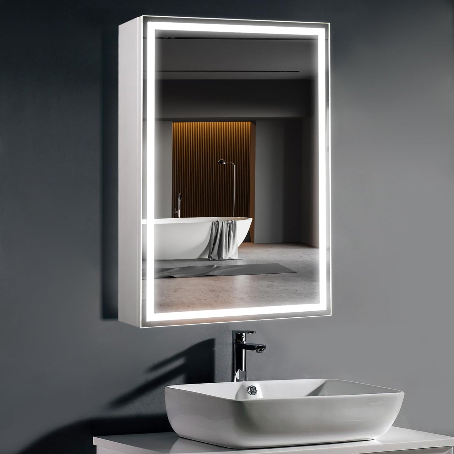 HAUSCHEN HOME 28 x20Inch LED Medicine Cabinet Mirror with Lights for Bathroom,Defogger,Stepless Dimmable, 3000K/5500K Color Temperature Wall Mounted Makeup Mirror,Adjustable Shelf (Assembly Required)