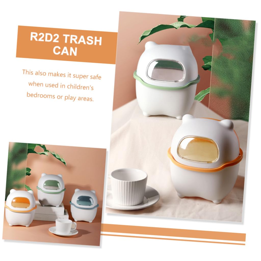 Yellow PP PET Mini Desktop Trash Can Cartoon Bear with Lid