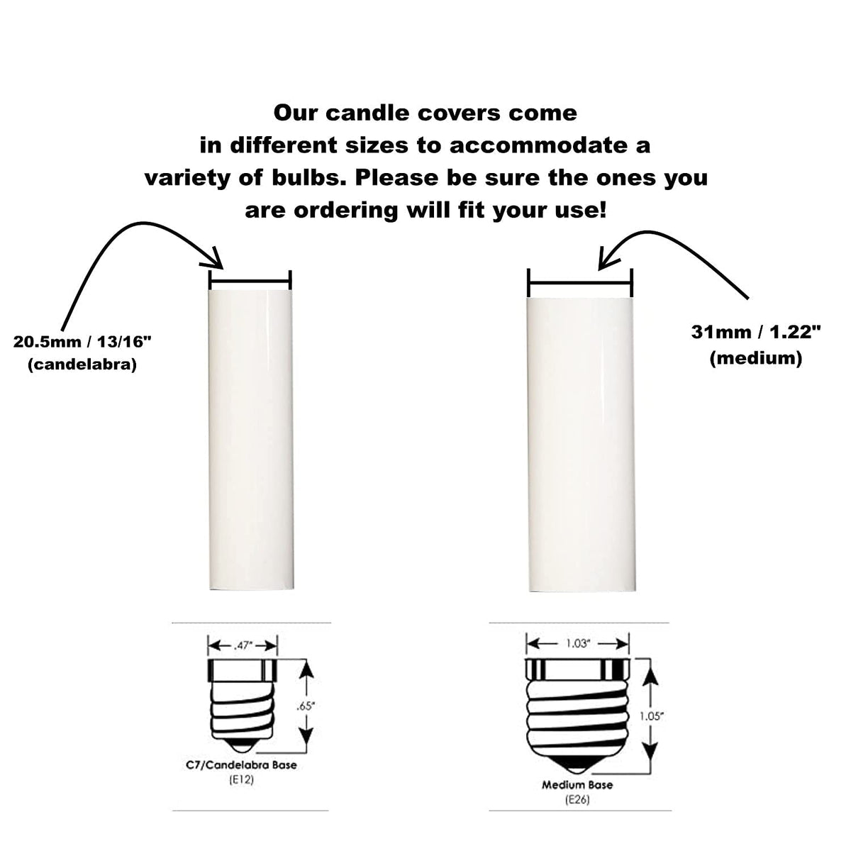 Creative Hobbies 4 Inch Tall Cream Plastic Candle Covers Sleeves Chandelier Socket Covers - Slip Over E12 Candelabra Base Sockets | Set of 6
