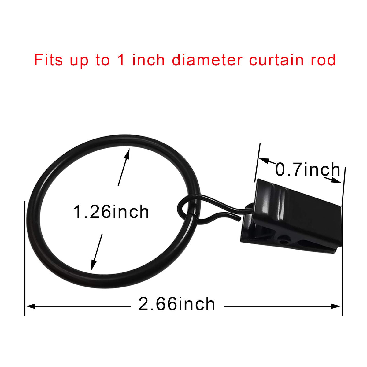 AMZSEVEN 40 Pack Metal Curtain Rings with Clips, 1.26 in ID, Black