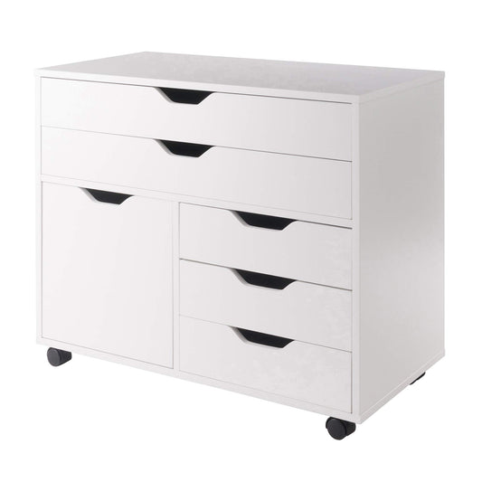 Winsome Halifax Mobile Storage Cabinet with 1 Door & 5 Drawers, White