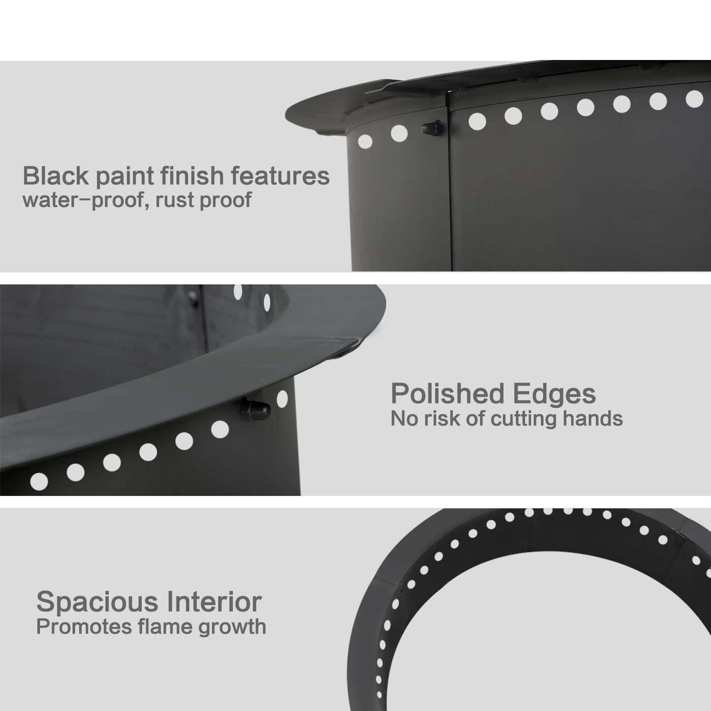 SoulMate Outdoor 35-Inch Outer/31-Inch Inner Fire Pit Ring Smokeless,Duty Solid Metal Steel Round Firepit Rim Insert for DIY Fire Pits, Outdoor Above or In-Ground, Camping Garden Patio Backyard.