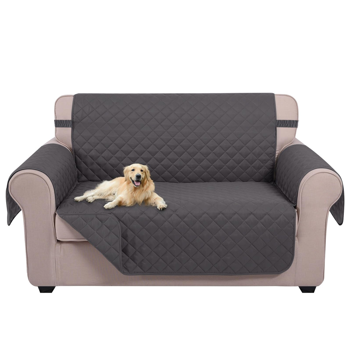 U-NICE HOME Loveseat Sofa Cover for 2 Cushion Couch, Dark Grey