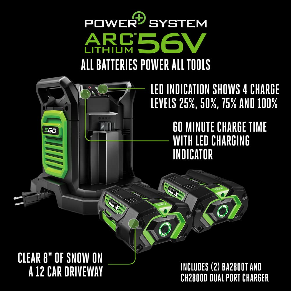 EGO Power+ 21" Electric Snow Blower, Gray/Black, Cordless Steel Auger, Includes (2) 56V 5.0Ah Batteries and Dual Port Charger, SNT2112