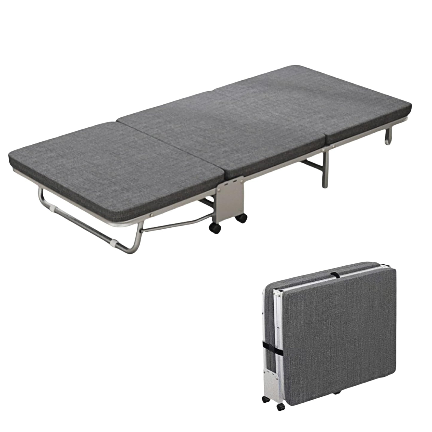 HAQNIWA Portable Folding Bed, Metal Frame, with Wheels for Easy Storage, for Offices, Lounges and Bedrooms