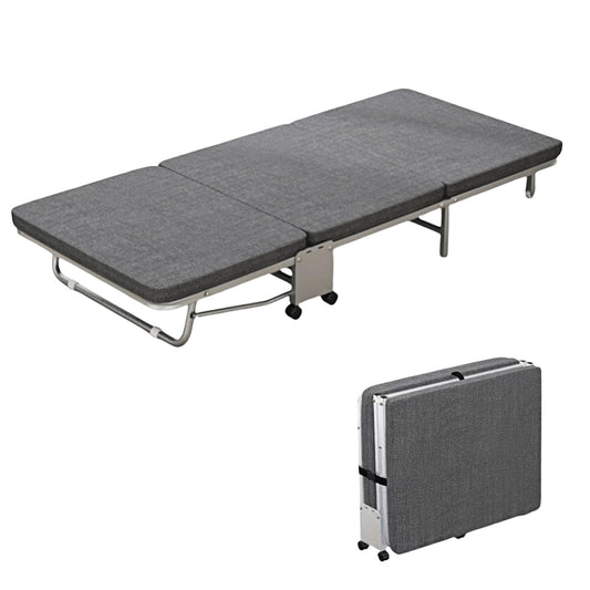HAQNIWA Portable Folding Bed, Metal Frame, with Wheels for Easy Storage, for Offices, Lounges and Bedrooms