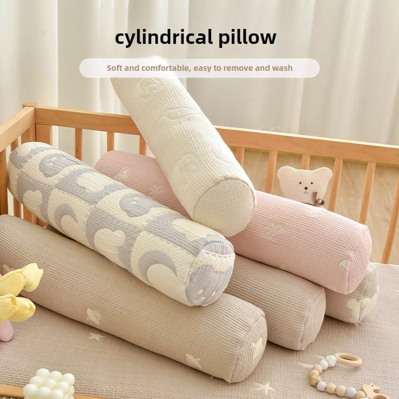 TUSUO 100% Cotton Body Roll Pillow for Kids, Long Pillows Collision Guard Animal Pillow with Removable Insert Home Decor (White, 60cm/24in)