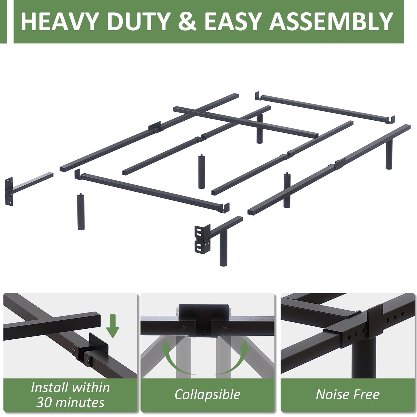 Mashomdec Twin Metal Bed Frame, 7 Inch Low Heavy Duty Platform Bed Frames Twin Size for Box Spring and Mattress, Easy Assembly, Noise-Free, Adjustable, Black