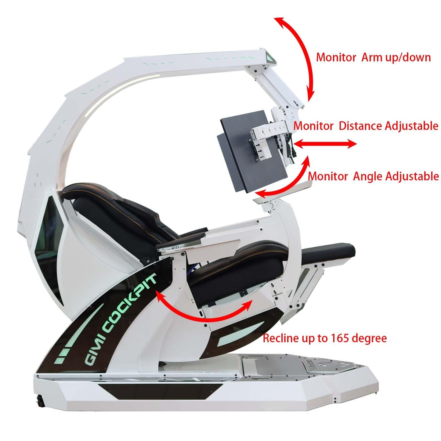 GIMI COCKPIT Imperator GM-520 Zero Gravity Reclining Workstation Computer Gaming Chair Gaming Cockpit for Works, Office (5-Monitor Brackets, White)