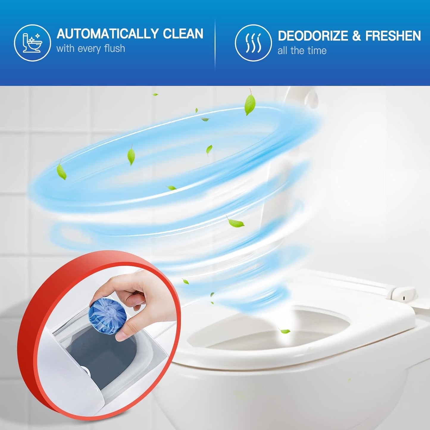 Vacplus Toilet Bowl Cleaner Tablets, 50 Pack, Auto Cleaning, Long-Lasting