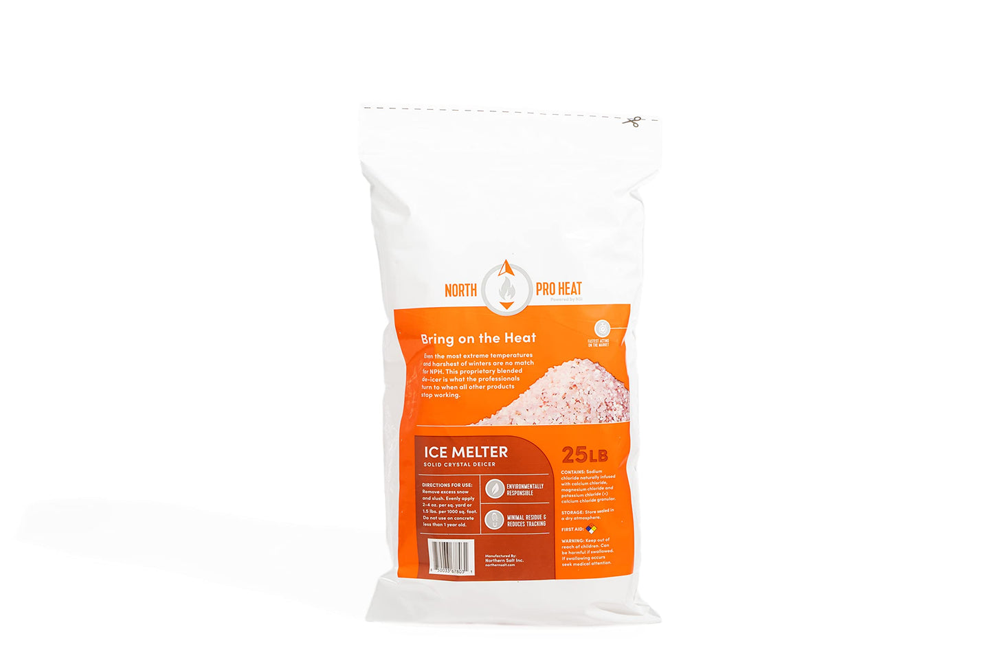 Northern Salt Heat Negative 30 Degree Melter Calcium Chloride Blend 25 lb Resealable Ice Melt Bag Fast Acting Deicer Ice Melt for Driveways, Sidewalks, Parking Lots