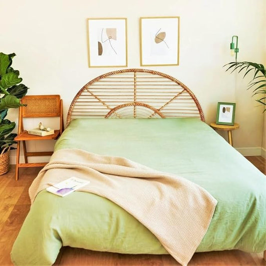 direfly Handwoven Rattan Headboard - Natural Wicker & Solid Wood Frame - Boho Chic Bedroom Decor for Queen/King/Full/Double Beds