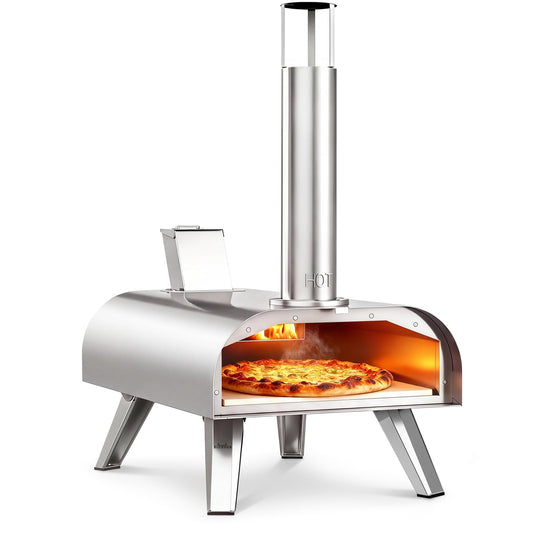 BIG HORN 12" Multi-Fuel Outdoor Pizza Oven Reach up to 1110℉– 3-in-1 Wood,Gas&Electric Compatible(Burners Sold Separately),Pellet Pizza Oven Portable Pizza Maker for Backyard,Camping&Tailgating,Silver