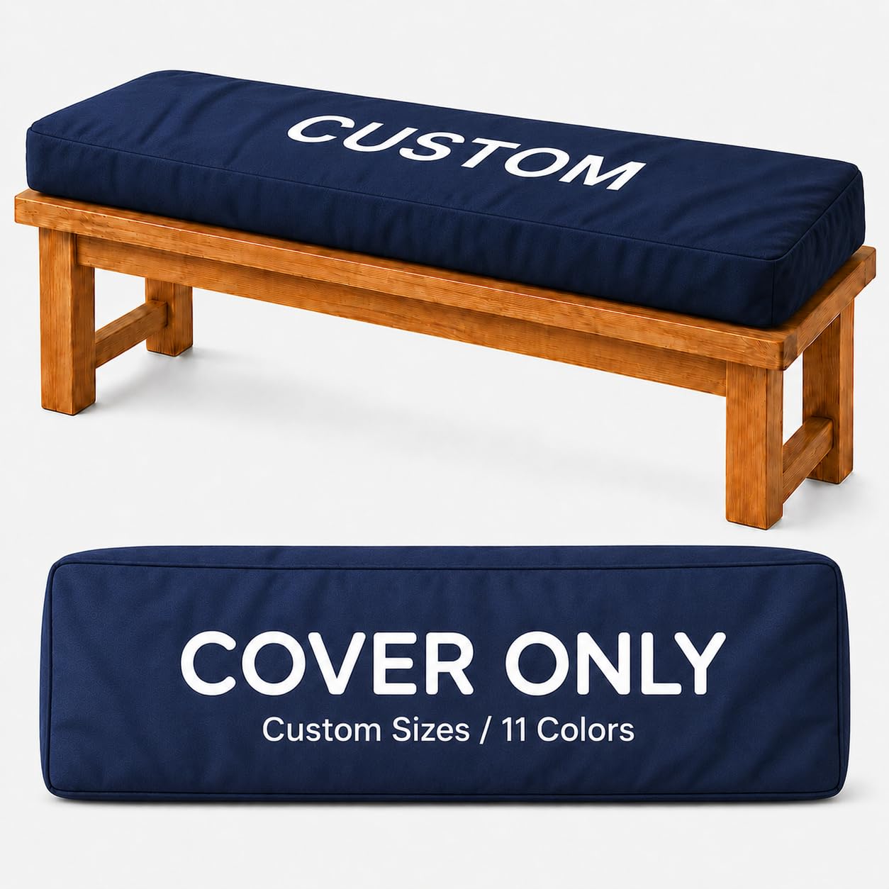 Custom Size Waterproof Cushion Covers with Zipper, Made to Measure Outdoor Patio Furniture Cushion Cover Replacement, 600D Oxford Bench Chair Sofa Seat Slipcover, Cover Only, Any Size & Shape