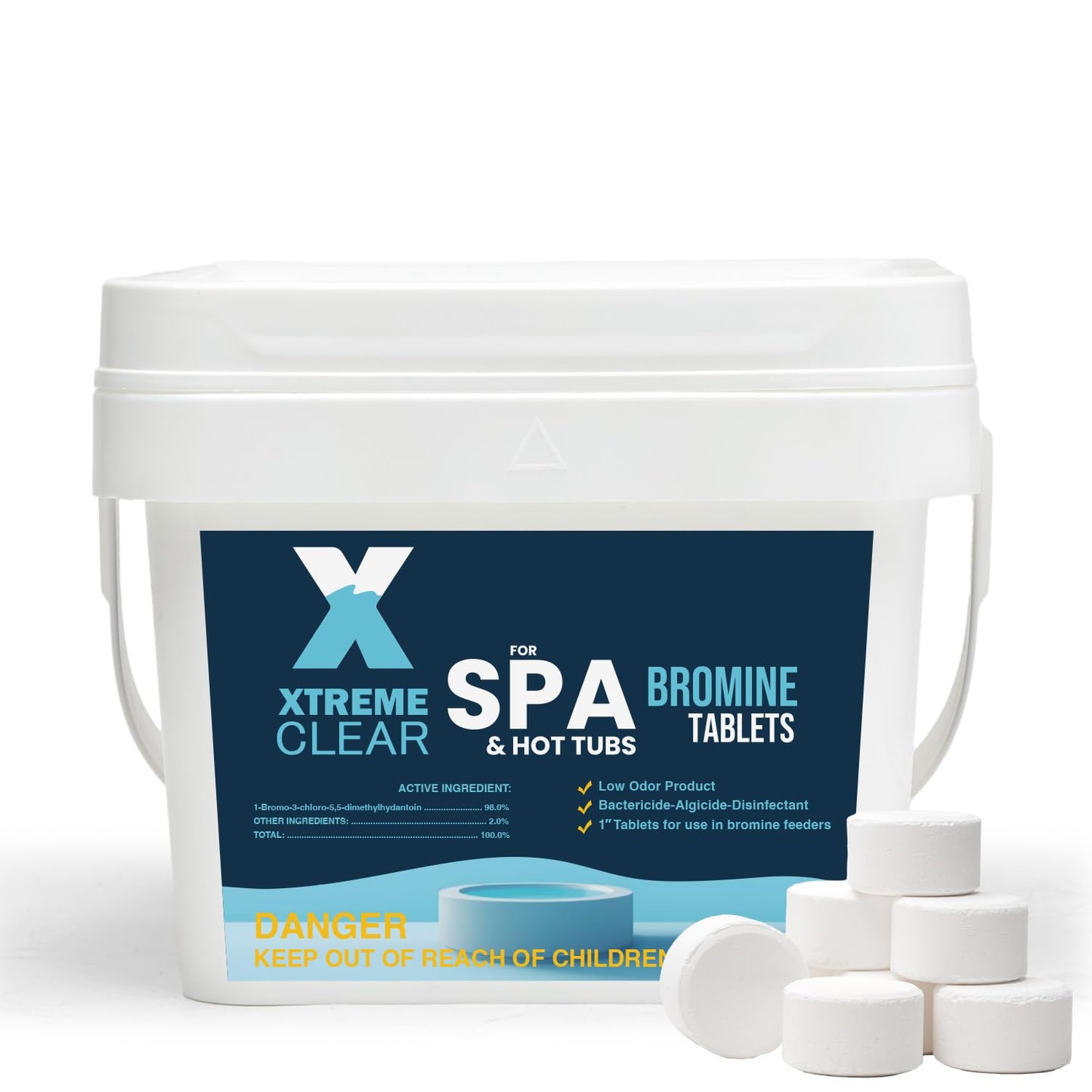 Xtremeclear 5 lbs Bromine Tablets for Spa & Hot Tub – 1-Inch Tablets, Restores Water Clarity, Low-Odor Sanitization Slow-Dissolving, Long-Lasting for Clean Water, 5-Pounds Bucket