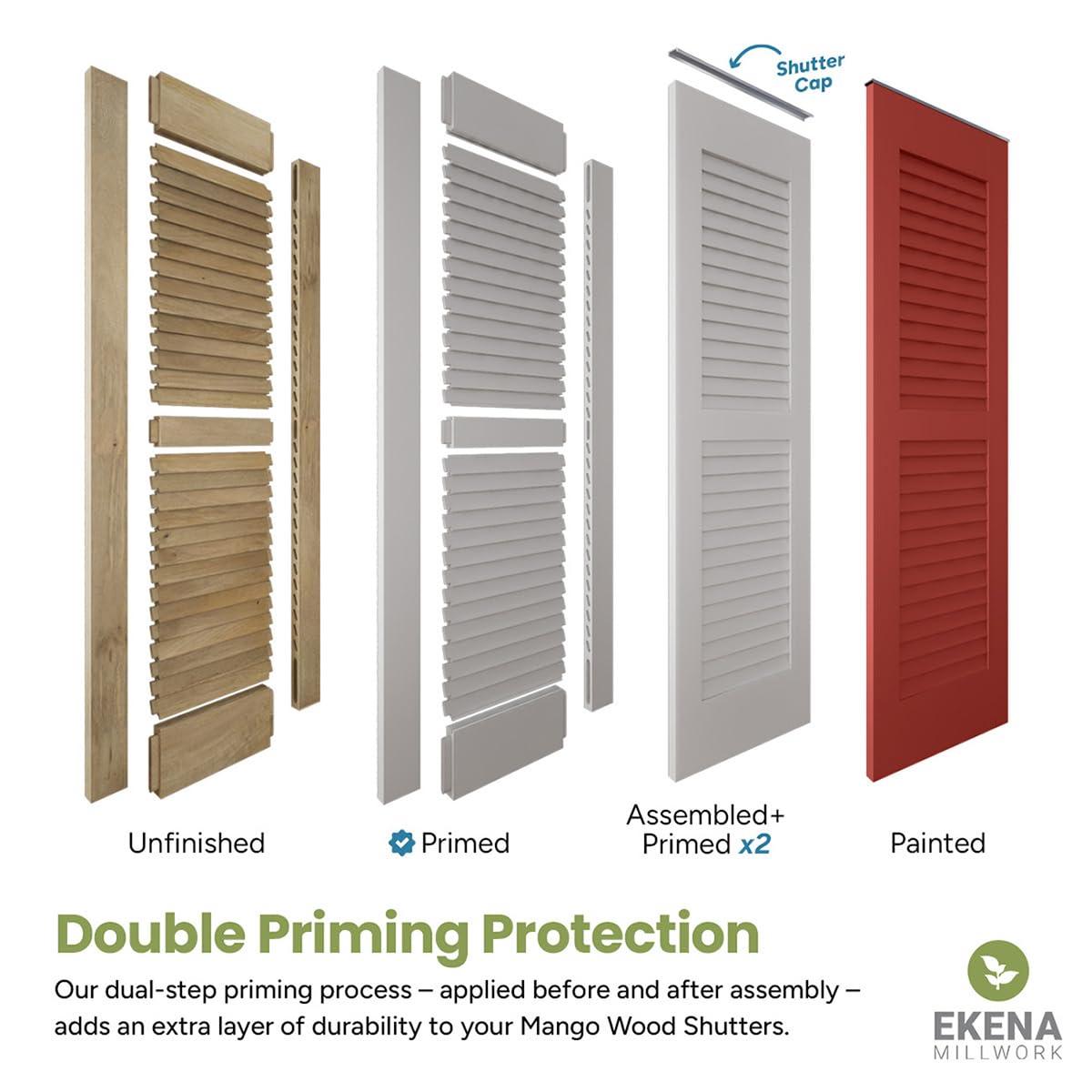 12"W x 35"H Americraft Two Equal Louver Exterior Real Wood Shutters (Per Pair), Unfinished