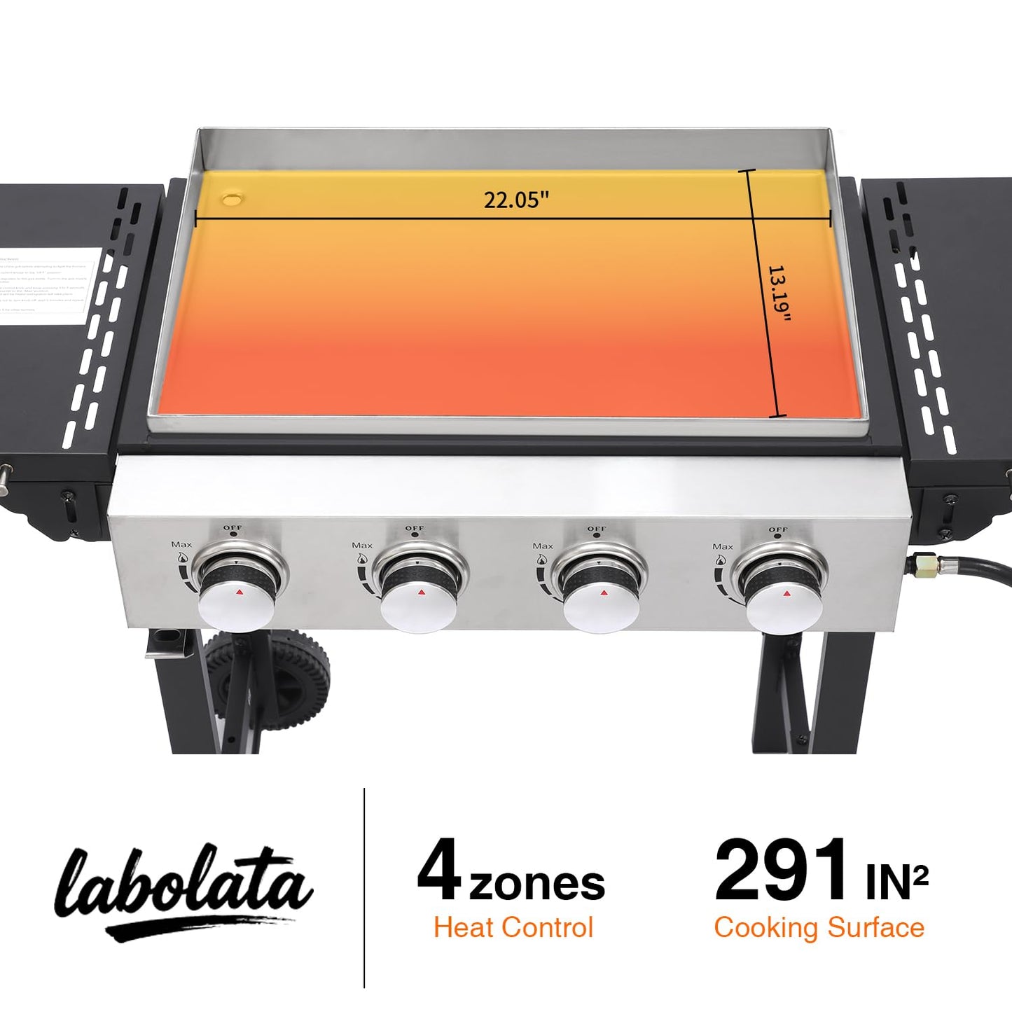 Flat Top Gas Griddle Grill with Stainless Steel Griddle, Includes Dust Cover & Regulator, Perfect for Camping & Tailgating (4-Burner)