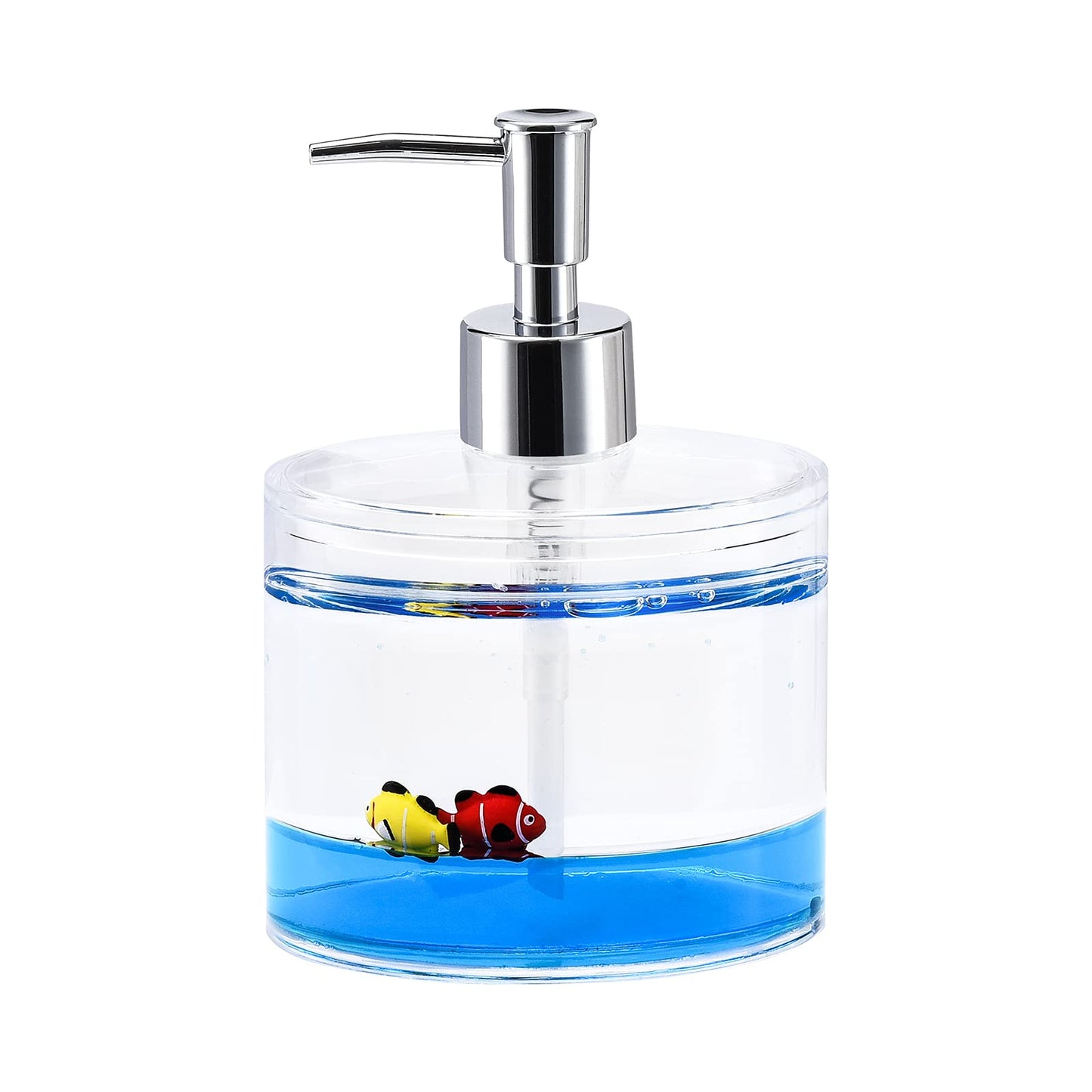 Locco Decor 5 Piece Acrylic Liquid 3D Floating Motion Bathroom Vanity Accessory Set Ocean Cartoon Animal Theme Nimo Fish Toothbrush Holder, Tumbler, Soap Dispenser, Soap Dish, Toiletbrush Holder Set