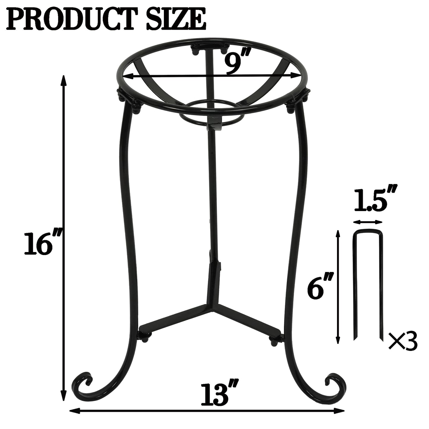 Polyjkl 16" Tall Gazing Ball Stand for 10-12 inch Balls, Black Metal Gazing Globe Display Holder Stands for Outdoor Garden Clearance, 9" L x 9" W x 16" H