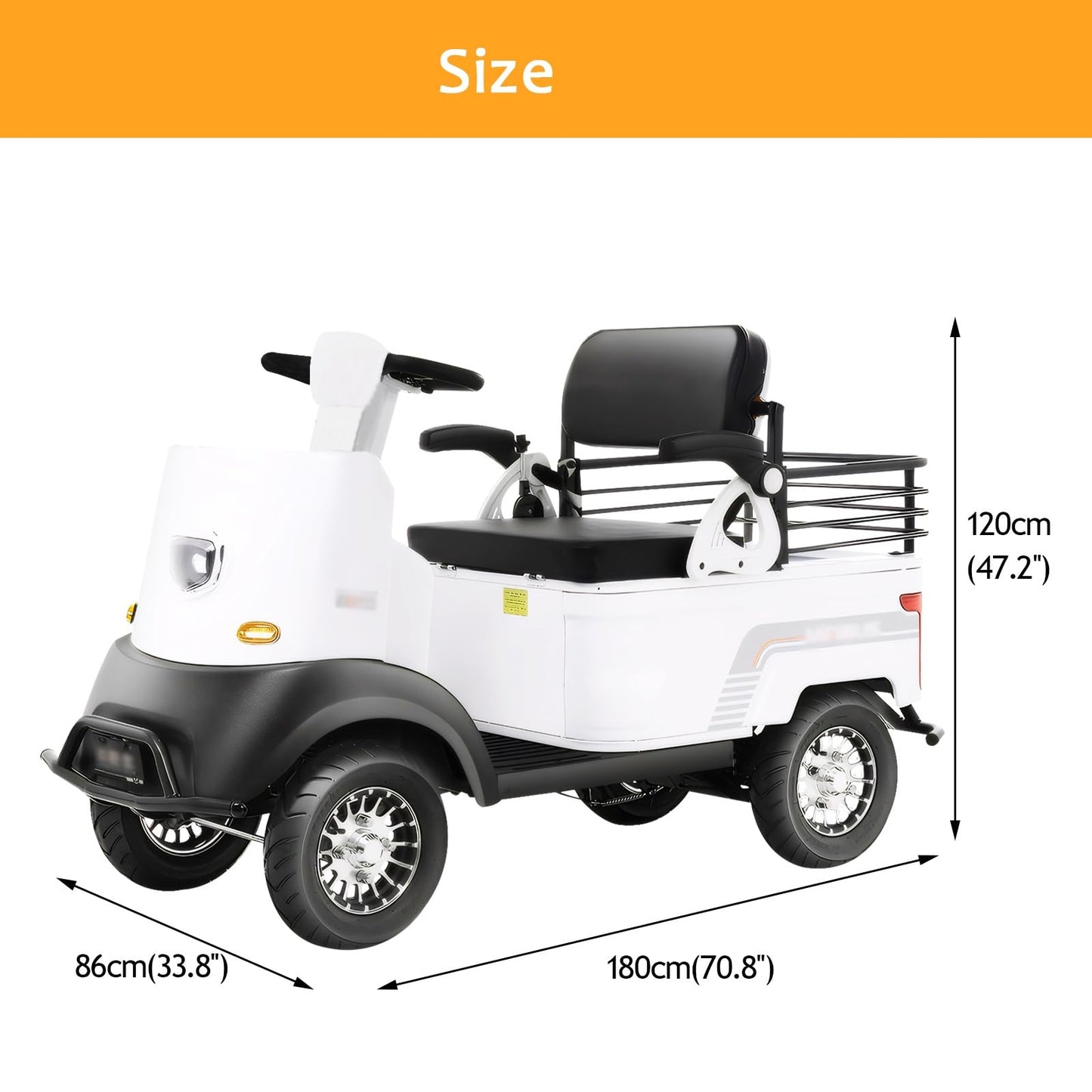 Electric Golf Cart Passenger Cruiser, Powered Mobility Scooters with Capacity Storage Trunk, Charge with Standard 120V Outlet Electric Passenger Cart, 28Mile Range and a Speed of 12MPH(White-Lithium)