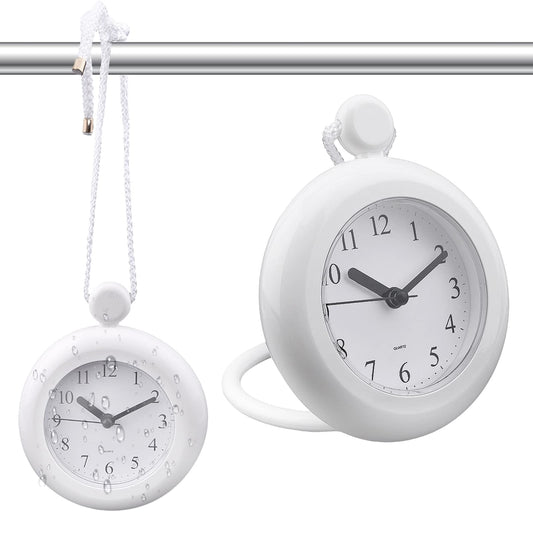 Waterproof Shower Clock, Silent Analog Bathroom Clock with Rope and Stand