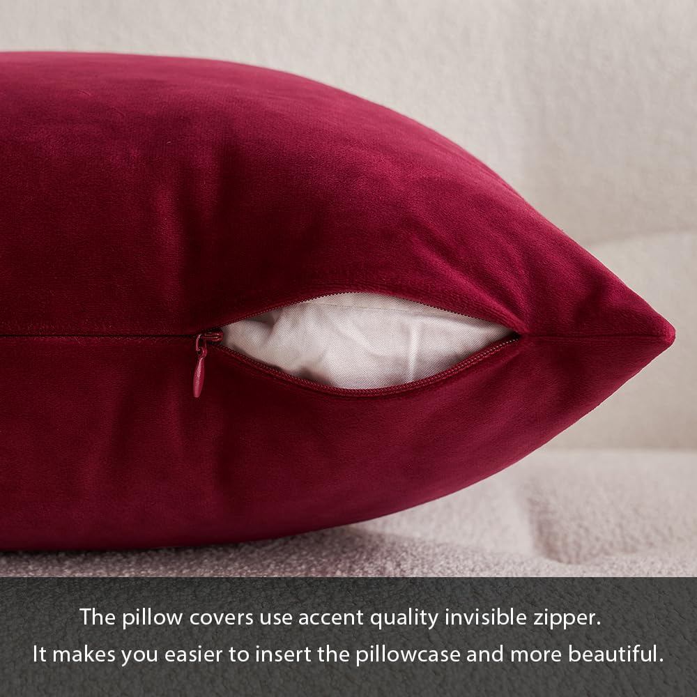 MIULEE Velvet ChristmasThrow Pillow Covers 18x18 Inch Pack of 2 Wine Red
