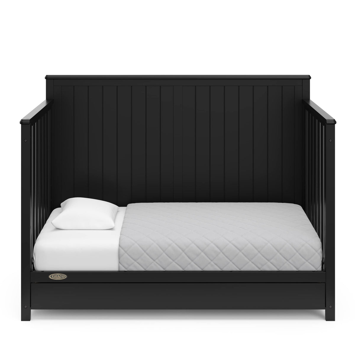 Graco Hadley 5-in-1 Convertible Crib with Drawer (Black) – GREENGUARD Gold Certified, Fits Standard Crib Mattress, Converts to Toddler Bed, Daybed and Full Bed, 4 Adjustable Mattress Heights