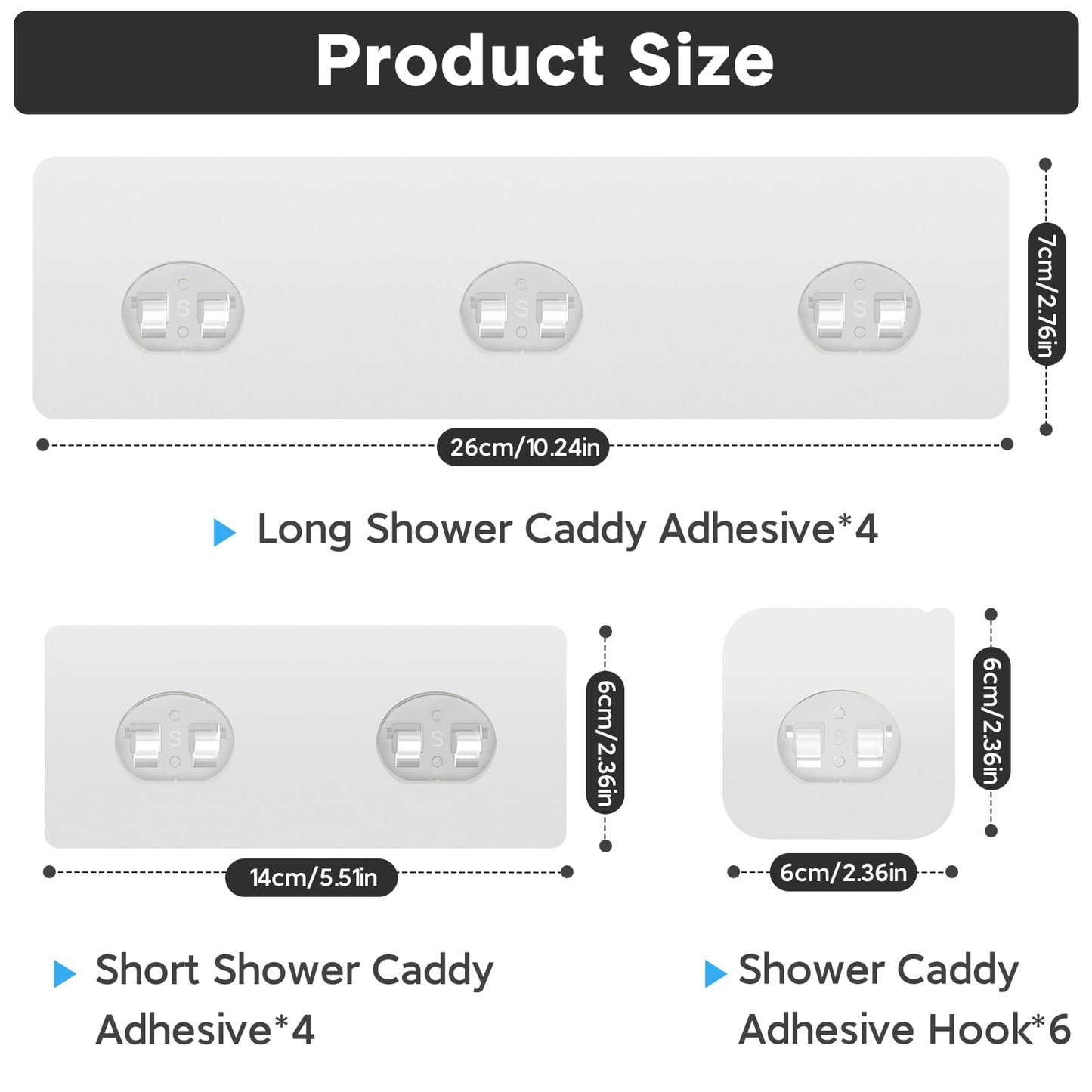Lsnisni 14 Pack Shower Caddy Adhesive Replacement, Strong Adhesive Hooks, Waterproof Shower Adhesive Strips, No Drilling, for Bathroom Storage Shelves and Kitchen Racks