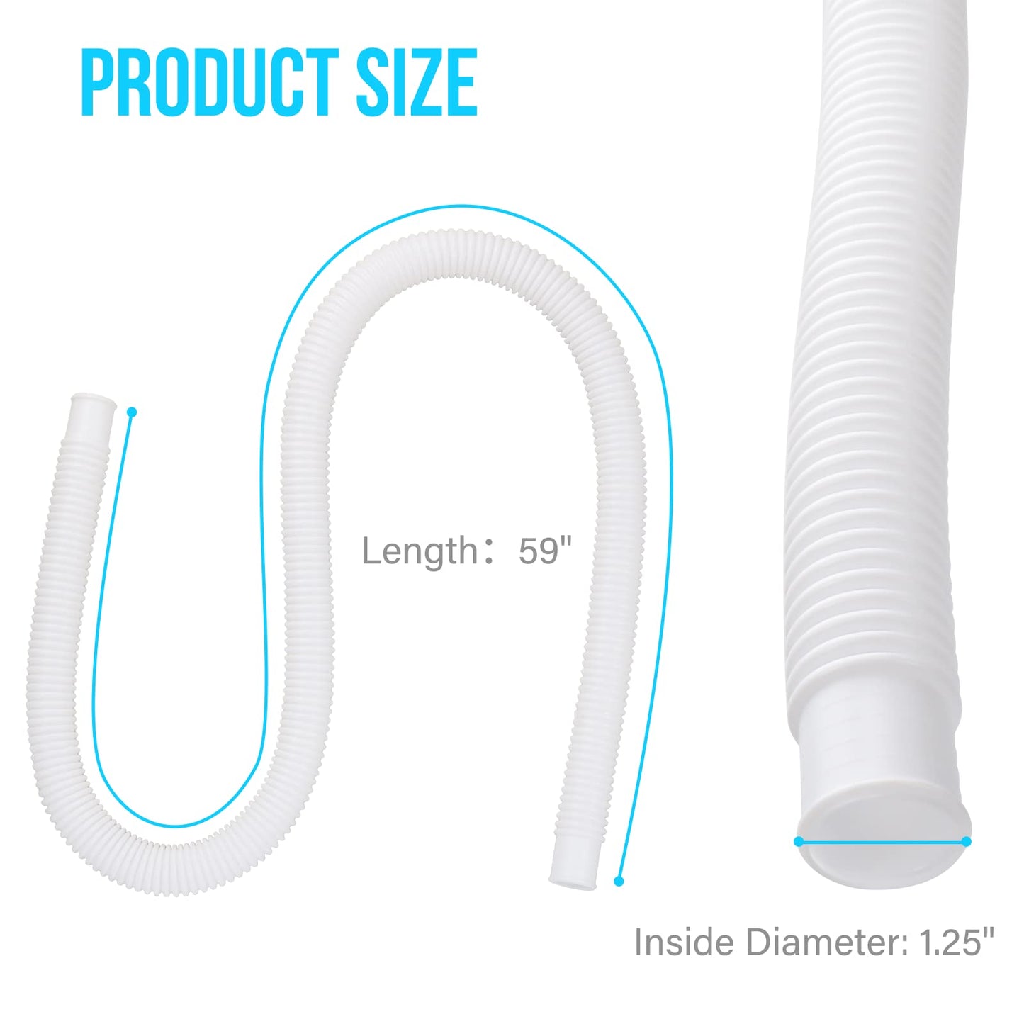 Pool Pump Hose for Above Ground Pools, 2 Pack 1.25" Diameter Pool Filter Hose Accessory Pool Pump Replacement 59 Inch Long with 2 Clamps and 2 Pipe Holders