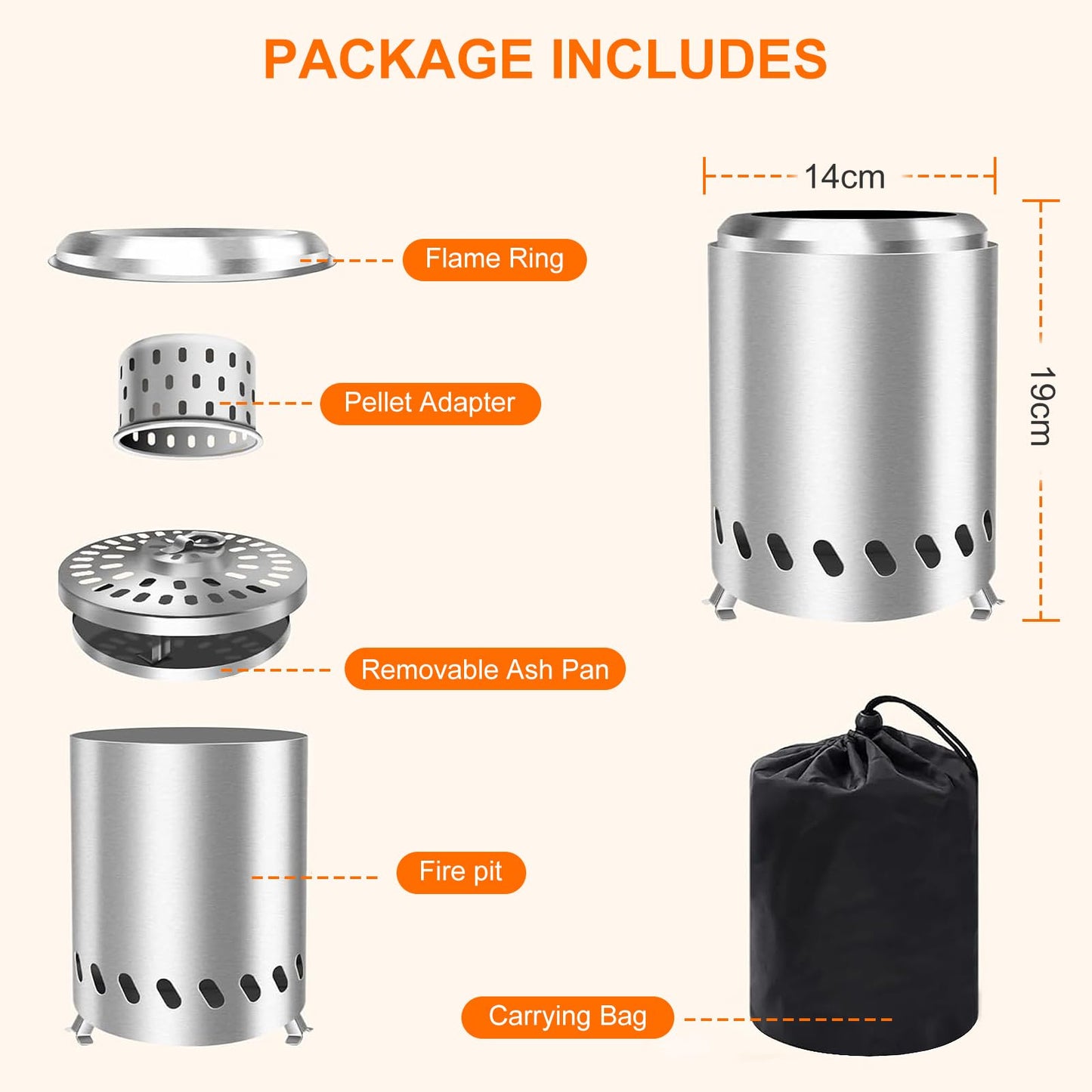 FAHKNS Smokeless Tabletop Fire Pit, 304 Stainless Steel Mini Tabletop Fire Pit for Deck and Outdoor Camping, Removable Ashtray, Dual Fuel Stove, Silicone Mat and Travel Bag, 5.5 * 8IN