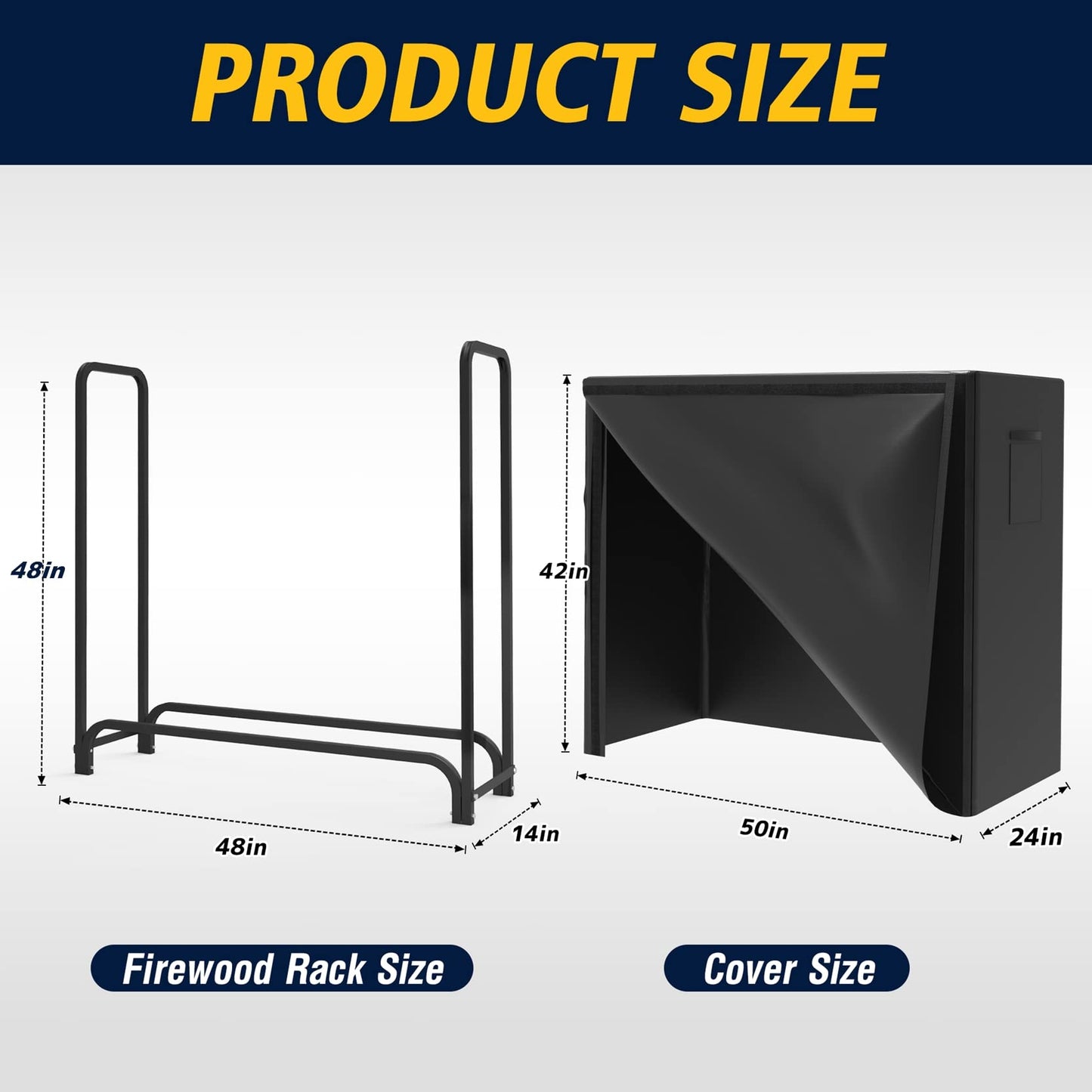 WALMANN 4ft Firewood Log Rack with Cover Outdoor, Heavy Duty Firewood Rack