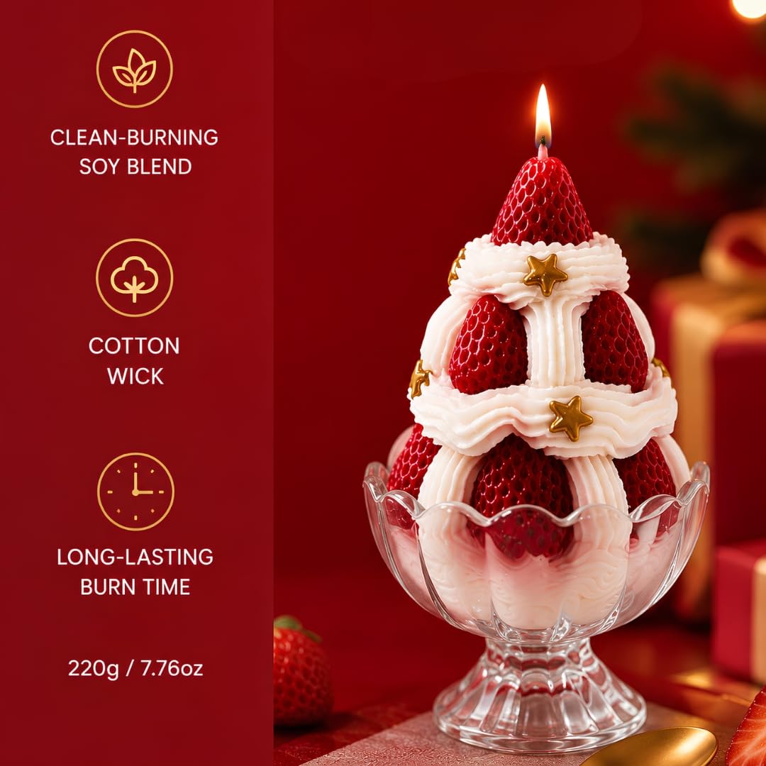 Strawberry Dessert Candle, Novelty Candle, Aesthetic Home Decor Gift
