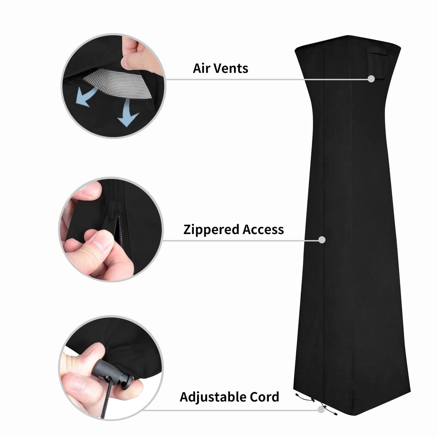Easy-Going Pyramid Torch Patio Heater Cover, 90"H x 23"L x 23"W, Black